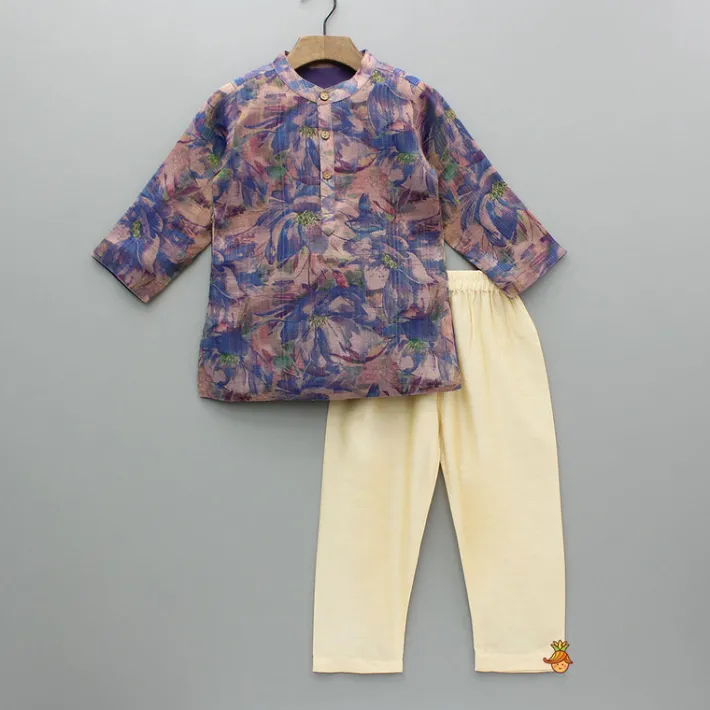 Sale Purple Multicolour Printed Kurta With Embroidered Jacket And Pyjama BOY Indian Ethnic Wear | Ethnic Sets