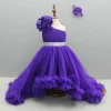 Hot Purple One Shoulder High Low Dress With Matching Head Band And Detachable Bow Dresses & Sets | Dresses