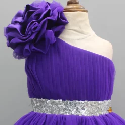 Hot Purple One Shoulder High Low Dress With Matching Head Band And Detachable Bow Dresses & Sets | Dresses