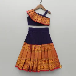 Online Purple One Shoulder Pleats Detailed Top And Pleated Lehenga Twinning Sets | Ethnic Wear