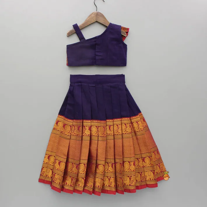 Online Purple One Shoulder Pleats Detailed Top And Pleated Lehenga Twinning Sets | Ethnic Wear