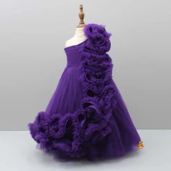 Online Purple One Shoulder Ruffle Net Gown Dresses & Sets | Dresses