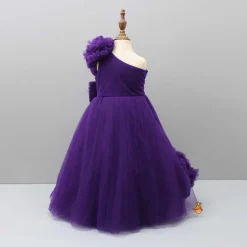 Online Purple One Shoulder Ruffle Net Gown Dresses & Sets | Dresses