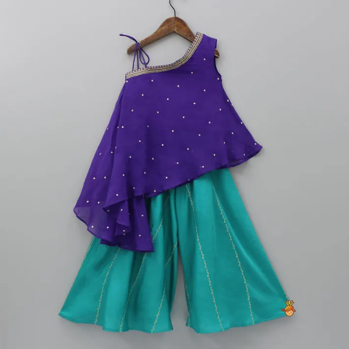 Hot Purple One Shoulder Stylish Kurti And Flared Palazzo Ethnic Wear | Palazzos & Shararas