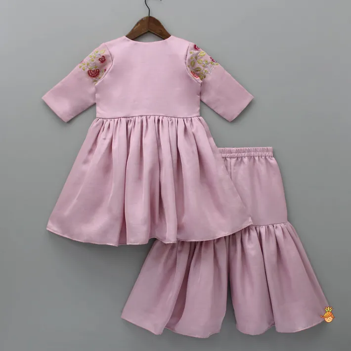 Online Purple Peplum Thread Embroidered Kurti With Sharara Twinning Sets | Ethnic Wear