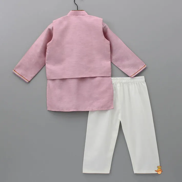 Clearance Purple Pintuck Kurta And Thread Embroidered Jacket With Pyjama BOY Twinning Sets | Indian Ethnic Wear