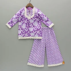 Online Purple Printed Kurti And Palazzo With Dupatta Ethnic Wear | Palazzos & Shararas