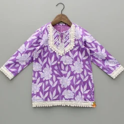 Online Purple Printed Kurti And Palazzo With Dupatta Ethnic Wear | Palazzos & Shararas