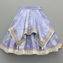 New Purple Printed Lace Detailed Top And Flap Lehenga With Ruffled Layered Dupatta Ethnic Wear | Lehengas & Ghagras