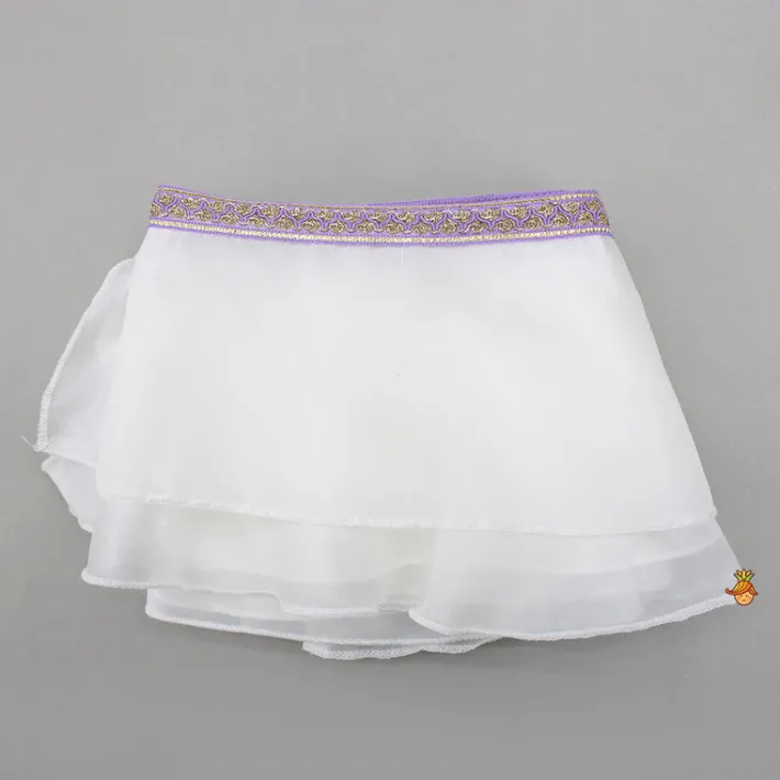 New Purple Printed Lace Detailed Top And Flap Lehenga With Ruffled Layered Dupatta Ethnic Wear | Lehengas & Ghagras