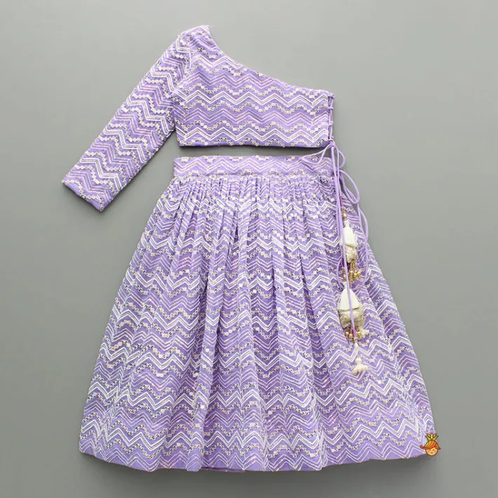 Clearance Purple Sequin Embroidered One Shoulder Top And Lehenga Ethnic Wear | Lehengas & Ghagras
