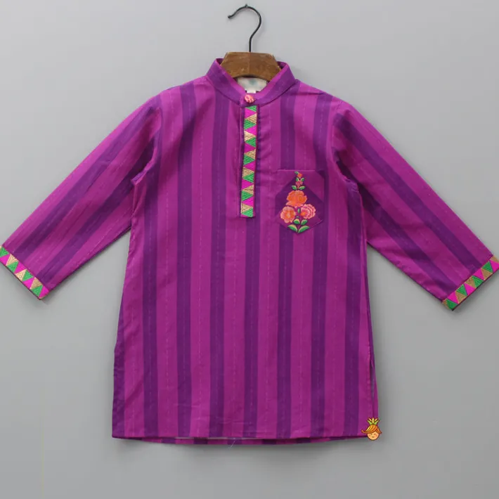 Fashion Purple Stripe Kurta And Checks Printed Churidar BOY Indian Ethnic Wear | Ethnic Sets