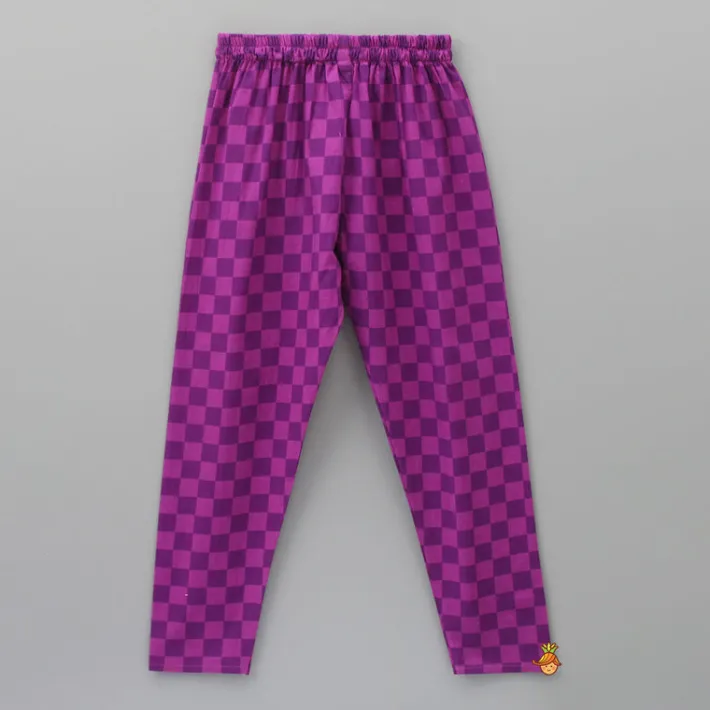 Fashion Purple Stripe Kurta And Checks Printed Churidar BOY Indian Ethnic Wear | Ethnic Sets