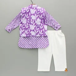 Fashion Purple Striped Kurta And Floral Printed Jacket With Pyjama BOY Indian Ethnic Wear | Ethnic Sets