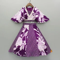 Hot Purple Stylish Printed Embellished Top And Flared Lehenga Ethnic Wear | Lehengas & Ghagras