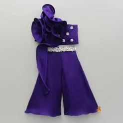 Online Purple Swirled Flower Embellished One Shoulder Top And Flared Palazzo Ethnic Wear | Palazzos & Shararas