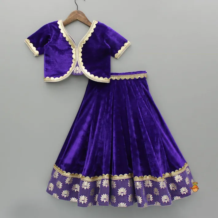 New Purple Velvet Lace Detailed Top And Lehenga With Dupatta Ethnic Wear | Lehengas & Ghagras