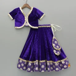 New Purple Velvet Lace Detailed Top And Lehenga With Dupatta Ethnic Wear | Lehengas & Ghagras