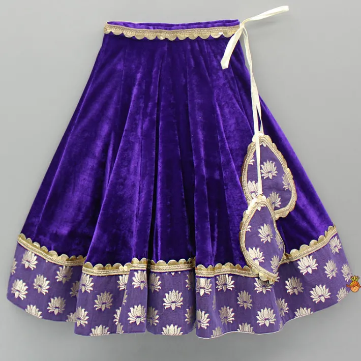 New Purple Velvet Lace Detailed Top And Lehenga With Dupatta Ethnic Wear | Lehengas & Ghagras