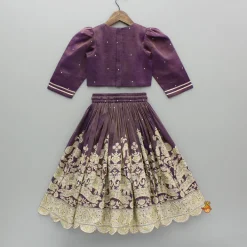 Sale Purple Yoke-Embroidered Shimmery Top And Lehenga With Dupatta Ethnic Wear | Lehengas & Ghagras