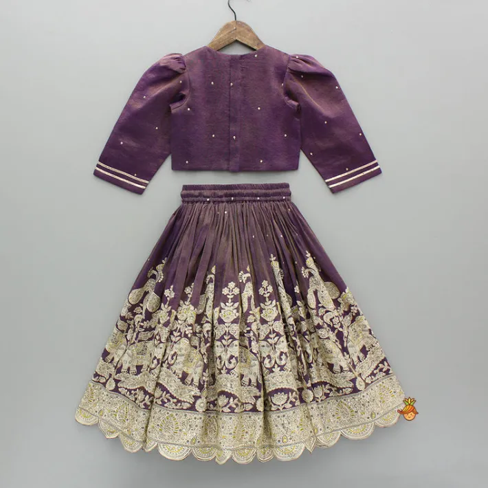 Sale Purple Yoke-Embroidered Shimmery Top And Lehenga With Dupatta Ethnic Wear | Lehengas & Ghagras