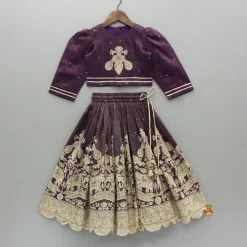 Sale Purple Yoke-Embroidered Shimmery Top And Lehenga With Dupatta Ethnic Wear | Lehengas & Ghagras