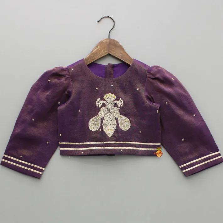 Sale Purple Yoke-Embroidered Shimmery Top And Lehenga With Dupatta Ethnic Wear | Lehengas & Ghagras