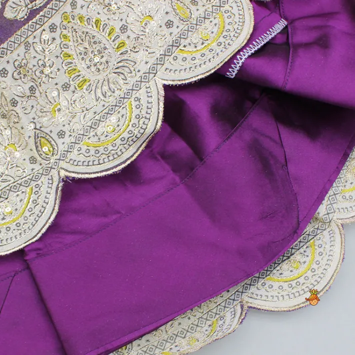 Sale Purple Yoke-Embroidered Shimmery Top And Lehenga With Dupatta Ethnic Wear | Lehengas & Ghagras