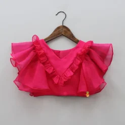 Fashion Raspberry Pink Organza Frilly Top With Colourful Shaded Lehenga Ethnic Wear | Lehengas & Ghagras