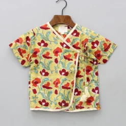 Fashion Red And Sage Green Hand Block Floral Printed Angarkha Style Kurta And Striped Dhoti BOY Indian Ethnic Wear | Ethnic Sets