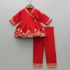 Fashion Red Angarkha Style Embroidered Peplum Kurti And Pant Ethnic Wear | Churidars & Salwars