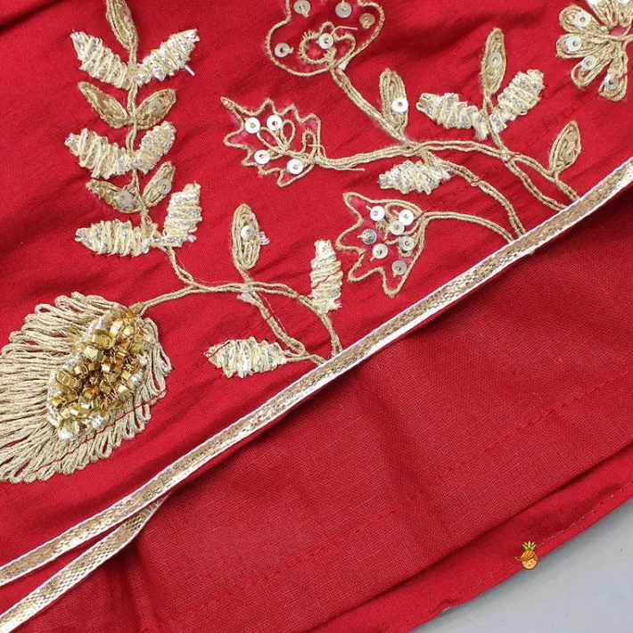 Fashion Red Angarkha Style Embroidered Peplum Kurti And Pant Ethnic Wear | Churidars & Salwars