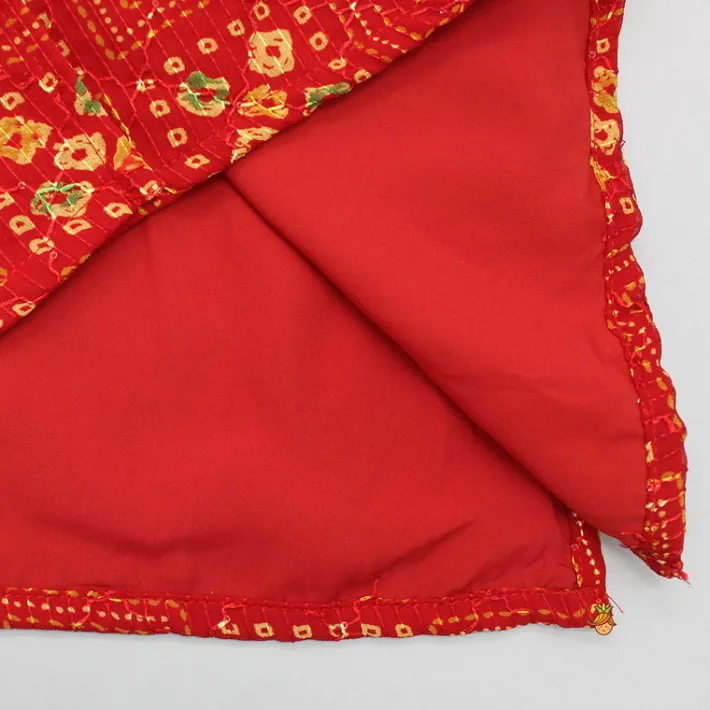 Best Red Bandhani Printed Kurta With Beige Pyjama BOY Indian Ethnic Wear | Ethnic Sets