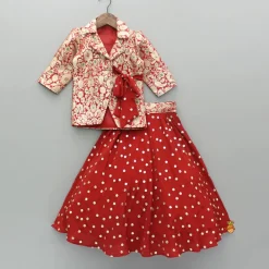 Clearance Red Brocade Jacket Style Top And Lehenga Ethnic Wear | Lehengas & Ghagras