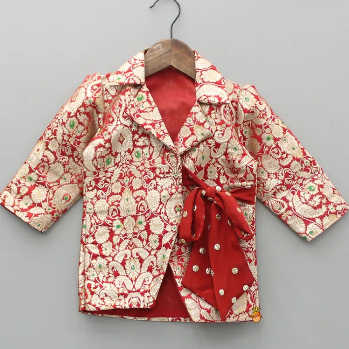 Clearance Red Brocade Jacket Style Top And Lehenga Ethnic Wear | Lehengas & Ghagras