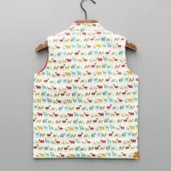 Fashion Red Buttons Adorned Printed Off White Jacket BOY Indian Ethnic Wear | Ethnic Jackets