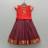 Hot Red Chanderi Embroidered Top And Maroon Pleated Lehenga With Attached Sleeveless Inner Ethnic Wear | Lehengas & Ghagras