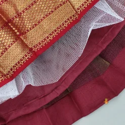 Hot Red Chanderi Embroidered Top And Maroon Pleated Lehenga With Attached Sleeveless Inner Ethnic Wear | Lehengas & Ghagras