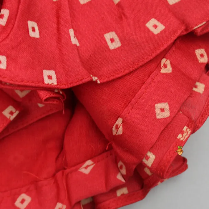 Best Red Chanderi Printed Ruffled Top And Embroidered Lehenga Ethnic Wear | Lehengas & Ghagras