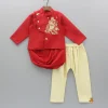 Sale Red Cowl Style Kurta And Beige Pyjama With Embroidered Jacket BOY Indian Ethnic Wear | Ethnic Sets