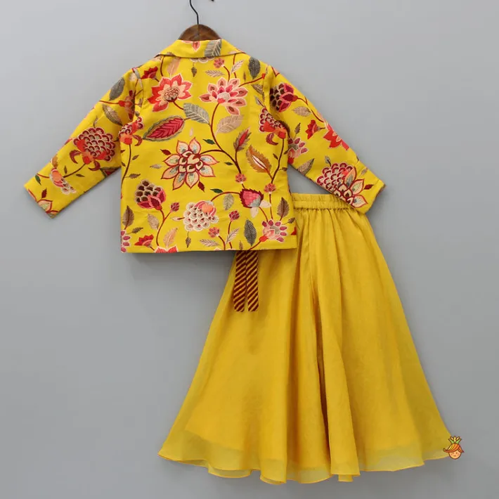 Outlet Red Crop Top With Notched Collar Jacket And Flared Palazzo Ethnic Wear | Palazzos & Shararas