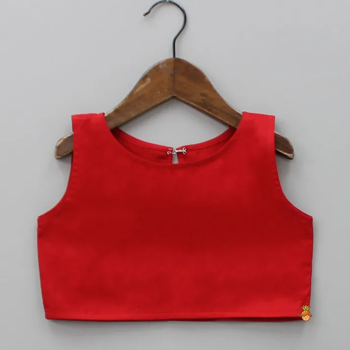 Outlet Red Crop Top With Notched Collar Jacket And Flared Palazzo Ethnic Wear | Palazzos & Shararas