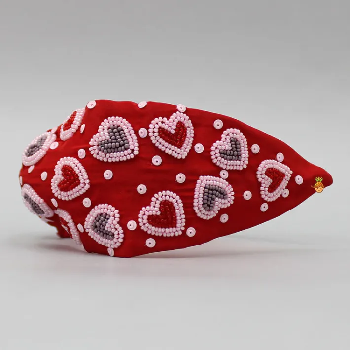 Discount Red Cute Sweet Heart Embroidered Hair Band Hair Accessories | Hair Bands