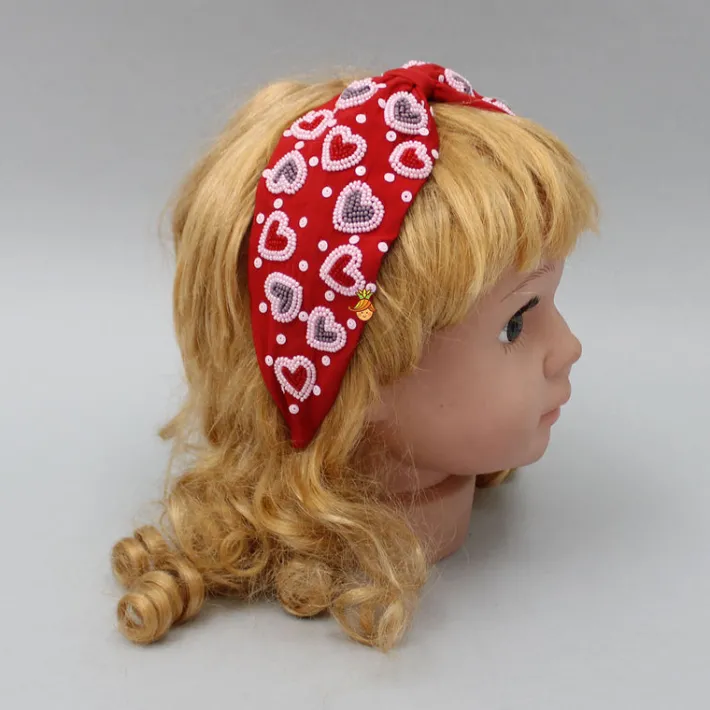 Discount Red Cute Sweet Heart Embroidered Hair Band Hair Accessories | Hair Bands