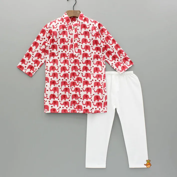 Best Red Elephant Printed Kurta And Pyjama BOY Indian Ethnic Wear | Ethnic Sets