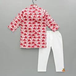 Best Red Elephant Printed Kurta And Pyjama BOY Indian Ethnic Wear | Ethnic Sets