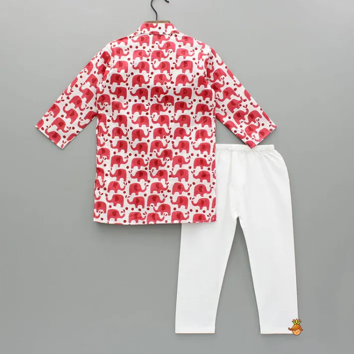 Best Red Elephant Printed Kurta And Pyjama BOY Indian Ethnic Wear | Ethnic Sets