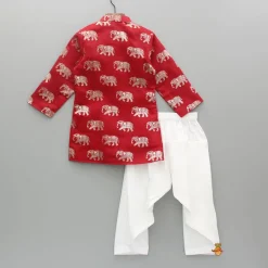 Best Red Elephant Printed Kurta With White Patiala BOY Indian Ethnic Wear | Ethnic Sets