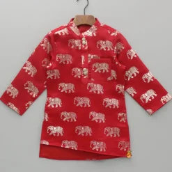 Best Red Elephant Printed Kurta With White Patiala BOY Indian Ethnic Wear | Ethnic Sets