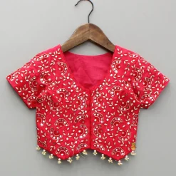 Best Red Embroidered And Embellished Top With Ruffled Palazzo Ethnic Wear | Palazzos & Shararas